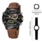Naviforce NF9208 Genuine Leather Dual Display Luxury Fashion Men's Watch – Dial Color: Black, Strap Color:  Brown  – Thumbnail 4