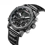 Naviforce NF9160 PU Leather Dual Time Men’s Wrist Watch – Dial Color: Grey, Strap Color: Black – Thumbnail 2