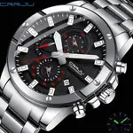 CRRJU 2296 High Quality Stainless Steel Multifunctional Analog Quartz Classic Men's Watch – Dial Color: Red, Strap Color: Black – Thumbnail 2
