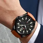  Curren 8379 Genuine Leather Strap Quartz Comfortable Men's Watch  – Dial Color: Black, Strap Color:  Brown  – Thumbnail 3