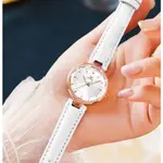 Olevs 6645 Diamond Studded Rose Gold Dial Leather Strap Waterproof Quartz Analog Women's Watch – Dial Color: White, Strap Color: White – Thumbnail 4