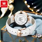 Olevs 6645 Diamond Studded Rose Gold Dial Leather Strap Waterproof Quartz Analog Women's Watch – Dial Color: White, Strap Color: White – Thumbnail 5