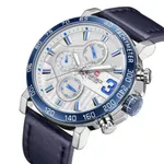 NAVIFORCE 9137 Sports Leather Wrist Strap Analog Quartz Men’s Watch – Dial Color: Silver, Strap Color: Blue – Thumbnail 2