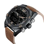 NAVIFORCE NF9128 Dual Display PU Leather Men's Watch – Dial Color: Black, Strap Color:  Brown  – Thumbnail 2