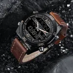 NAVIFORCE NF9128 Dual Display PU Leather Men's Watch – Dial Color: Black, Strap Color:  Brown  – Thumbnail 3