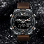 NAVIFORCE NF9128 Dual Display PU Leather Men's Watch – Dial Color: Black, Strap Color:  Brown  – Thumbnail 4
