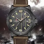 Naviforce NF9177 Top Quality Leather Strap Creative Calendar Unique Fashion Men's Watch – Dial Color: Black, Strap Color:  Brown  – Thumbnail 4