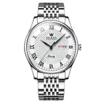OLEVS 5562 Business Stainless Steel Waterproof Analog Quartz Men's Watch – Dial Color: White, Strap Color: Silver – Thumbnail 1