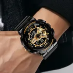 SKMEI 1688 Fashion Sport Waterproof Rubber Analog Digital Men's Watch – Dial Color: Gold, Strap Color: Black – Thumbnail 4