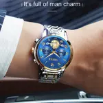 OLEVS 2859 Steampunk Style Stainless Steel Waterproof Men's Chronograph Watch – Dial Color: Blue, Strap Color: White Gold – Thumbnail 4