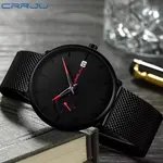CRRJU 2258 Effortless Sophistication High Quality Black Stainless Steel Simple Casual Men's Watch – Dial Color: Red, Strap Color: Black – Thumbnail 2