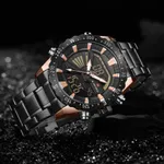 NAVIFORCE NF9136 Stainless Steel Dual Time Men's Watch – Dial Color: Rose, Strap Color: Black – Thumbnail 4