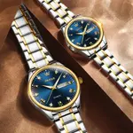 Olevs 5563 Diamond Studded Stainless Steel Waterproof Quartz Analog Watch for Couples – Dial Color: Blue, Strap Color: White Gold – Thumbnail 6