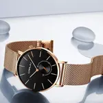 CRRJU 2220 Comfortable Mesh Stainless Steel Ultra Slim Modern Fashion Men's Watch – Dial Color: Black, Strap Color: Gold – Thumbnail 2