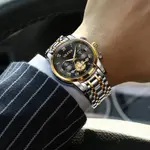OLEVS 2859 Steampunk Style Stainless Steel Waterproof Men's Chronograph Watch – Dial Color: Black, Strap Color: White Gold – Thumbnail 4