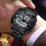 Poedagar 993 Sports Waterproof Dual Display Men’s Watch – Dial Color: Black, Strap Color: Black – Thumbnail 3