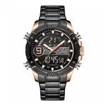 Naviforce NF9146 Double Time Waterproof Dual LCD Quartz Men's Watch  – Dial Color: Rose, Strap Color: Black – Thumbnail 1