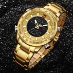 NAVIFORCE NF9093 Luxurious Stainless Steel Dual Time Men's Watch – Dial Color: Gold, Strap Color: Gold  – Thumbnail 3