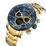 NAVIFORCE NF9189 Stainless Steel Dual Time Wrist Men's Watch – Dial Color: Blue, Strap Color: Gold  – Thumbnail 2