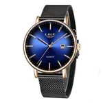 LIGE 9934 Analog Stainless Steel Mesh Belt Luxury Women's Watch – Dial Color: Blue, Strap Color: Black – Thumbnail 1