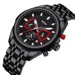 Nibosi 2508 Luxury Stainless Steel Luminous Needles Men's Watch – Dial Color: Black, Strap Color: Black – Thumbnail 2