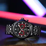 Nibosi 2508 Luxury Stainless Steel Luminous Needles Men's Watch – Dial Color: Black, Strap Color: Black – Thumbnail 3