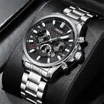 Nibosi 2512 High Quality Stainless Steel & Multifunction Chronograph Men's Watch – Dial Color: Black, Strap Color: White – Thumbnail 4