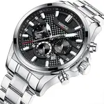 Nibosi 2512 High Quality Stainless Steel & Multifunction Chronograph Men's Watch – Dial Color: Black, Strap Color: White – Thumbnail 3