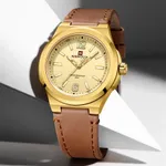 NAVIFORCE NF9233 Genuine Leather Strap Quartz Comfortable Men's Watch – Dial Color: Gold, Strap Color:  Brown  – Thumbnail 2