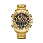 Naviforce NF9188 Luxury Stainless Steel Strap Analog Digital Sports Men's Watch – Dial Color: Gold, Strap Color: Gold  – Thumbnail 1