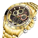 Naviforce NF9188 Luxury Stainless Steel Strap Analog Digital Sports Men's Watch – Dial Color: Gold, Strap Color: Gold  – Thumbnail 2