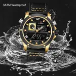 Naviforce NF9236 Military Style Comfortable Leather Strap Dual Movement Sports Men’s Watch – Dial Color: Gold, Strap Color: Black – Thumbnail 3