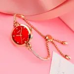 SKMEI 1805 Premium Bracelet Style Stainless Steel Women's Watch – Dial Color: Red, Strap Color: Gold  – Thumbnail 2