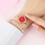 SKMEI 1805 Premium Bracelet Style Stainless Steel Women's Watch – Dial Color: Red, Strap Color: Gold  – Thumbnail 3