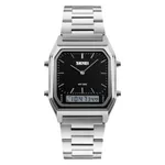 Skmei 1220 Stianless Steel Dual Display Digital Men's Watch – Dial Color: Black, Strap Color: Silver – Thumbnail 1