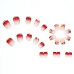 Front White Border Flower Print Artificial Fake Nail 24pc – Thumbnail 1