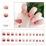 Front White Border Flower Print Artificial Fake Nail 24pc – Thumbnail 2