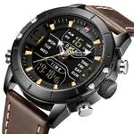 Naviforce NF9153 Genuine Leather Dual Display Luxury Fashion Men's Watch – Dial Color: Brown, Strap Color:  Brown  – Thumbnail 2