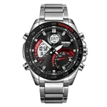 Skmei 1889 Dual Display Chronograph Stainless Steel Men's Watch – Dial Color: Red, Strap Color: Silver – Thumbnail 1