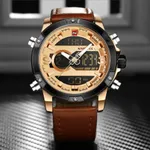 Naviforce NF9097 Luxury Brand Dual Display Sports Men's Watch – Dial Color: Rose, Strap Color:  Brown  – Thumbnail 3