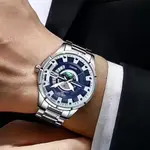Nibosi 2383 Multifunctional Stainless Steel Fashionable Chronograph Analog Men's Watch – Dial Color: Blue, Strap Color: Silver – Thumbnail 4