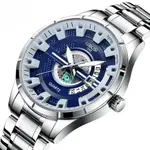 Nibosi 2383 Multifunctional Stainless Steel Fashionable Chronograph Analog Men's Watch – Dial Color: Blue, Strap Color: Silver – Thumbnail 2