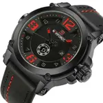 Naviforce NF9099 Luxury Leather Strap Chronograph Casual Male Fashion Watch – Dial Color: Red, Strap Color: Black – Thumbnail 2