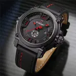 Naviforce NF9099 Luxury Leather Strap Chronograph Casual Male Fashion Watch – Dial Color: Red, Strap Color: Black – Thumbnail 3