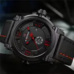 Naviforce NF9099 Luxury Leather Strap Chronograph Casual Male Fashion Watch – Dial Color: Red, Strap Color: Black – Thumbnail 5