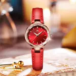 Olevs 6645 Diamond Studded Rose Gold Dial Leather Strap Waterproof Quartz Analog Women's Watch – Dial Color: Red, Strap Color: Red – Thumbnail 2