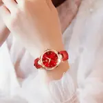 Olevs 6645 Diamond Studded Rose Gold Dial Leather Strap Waterproof Quartz Analog Women's Watch – Dial Color: Red, Strap Color: Red – Thumbnail 3