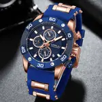 CRRJU 2291 Comfortable Silicone Strap Quartz Rugged Construction Sport Men's Watch – Dial Color: Blue, Strap Color: Rose Gold – Thumbnail 2