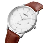 SKMEI 1801 Business Calendar Leather Strap Classic Quartz Watch – Dial Color: White, Strap Color: Rose – Thumbnail 2