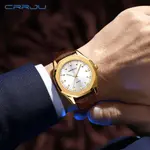 CRRJU 5015 Comfortable Genuine Leather Strap Luxury Fashion Men's Watch – Dial Color: Gold, Strap Color:  Brown  – Thumbnail 7